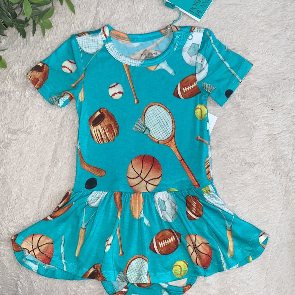 NWT Posh Peanut Sports Day Twirl Bodysuit Dress 12-18M